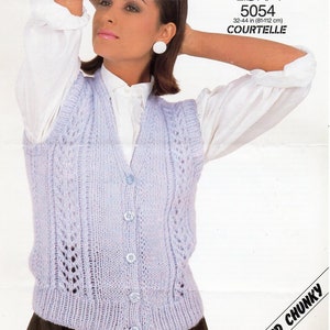 vintage womens waistcoat KNITTING PATTERN pdf ladies vest lace panel chunky 32-44&quot; chunky bulky 12ply pdf instant download
