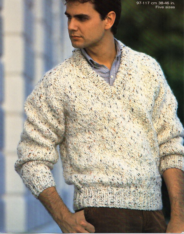 Mens Super Chunky Sweater Knitting Pattern Pdf Mans Classic V - Etsy UK