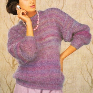 womens mohair sweater knitting pattern pdf ladies mohair jumper 32-38 inch chest 10ply instant stripe mohair yarn pdf instant download
