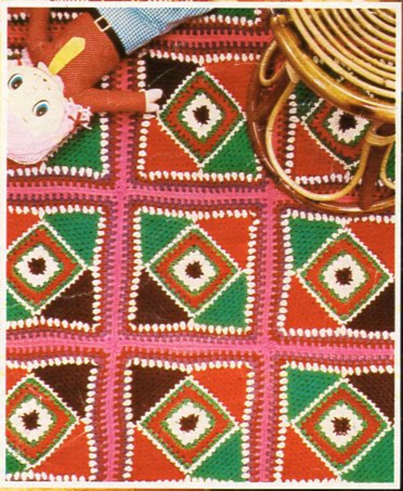 vintage crochet rug crochet pattern pdf crochet motif rug granny squares rug motif 11x11 DK light worsted 8ply pdf instant download