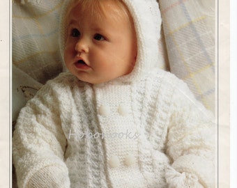 Baby Knitting Pattern pdf baby hooded jacket baby cardigan & mitts baby set baby coat 18-24" DK light worsted 8ply PDF instant download