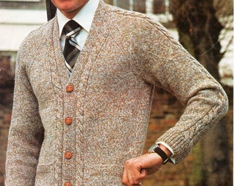 vintage mens cardigan knitting pattern pdf mens cable jacket with pockets 38-44" DK light worsted 8ply pdf instant download