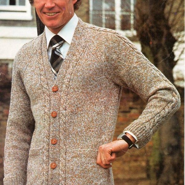 vintage mens cardigan knitting pattern pdf mens cable jacket with pockets 38-44" DK light worsted 8ply pdf instant download