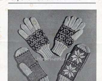 Womens Fair Isle Gloves Mittens Vintage Knitting Pattern 4 Ply