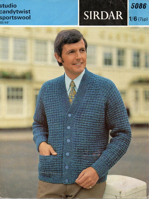 Vintage Mens Cardigan Knitting Pattern Pdf Mens V Neck Jacket