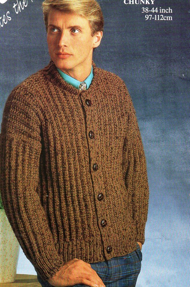 Mens Rib Cardigan Knitting Pattern Pdf Mens Chunky Ribbed - Etsy UK