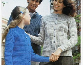 vintage cardigan knitting pattern pdf womens mens childrens cardigan jacket with pockets 26-44" DK light worsted 8ply pdf instant download