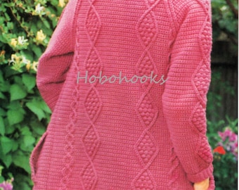 Womens Aran Crochet Cardigan Pattern, Ladies Jacket (PDF Pattern)