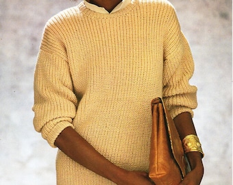 womens ribbed sweater knitting pattern PDF ladies rib jumper crew neck 34-40" DK light worsted 8ply Instant Download