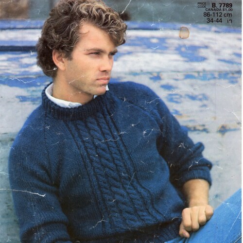 Mens Chunky Sweater Knitting Pattern Cable Panel Sweater Crew - Etsy Canada