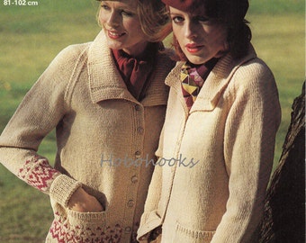 womens jacket knitting pattern pdf ladies cardigan fair isle collar jacket 32-40inch Aran worsted 10 ply  PDF instant download