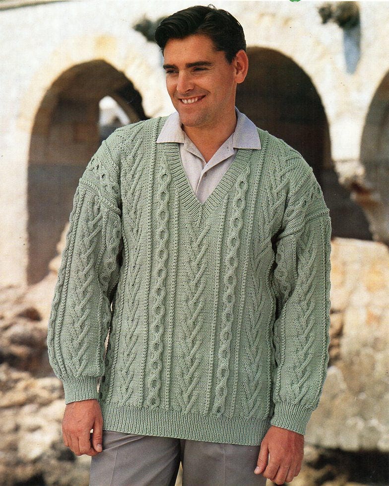 Mens Cable Sweater Knitting Pattern Pdf DK Mens Cable V Neck - Etsy UK