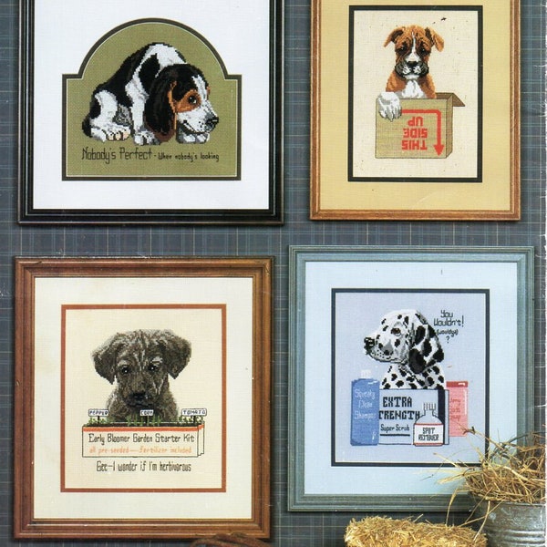 vintage dogs CROSS STITCH pattern pdf 8 designs beagle mutt boxer dachshund schnauzer st bernard dalmation basset pdf instant download