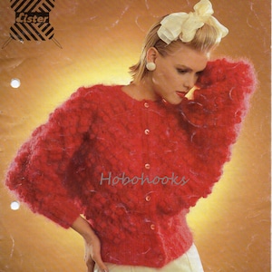 womens dolman sleeve mohair cardigan knitting pattern pdf ladies bobble stitch jacket 34-36&quot; 10ply mohair pdf instant download