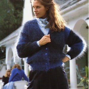 womens mohair cardigan knitting pattern pdf ladies v neck mohair jacket 32-38&quot; mohair DK light worsted 8ply pdf instant download