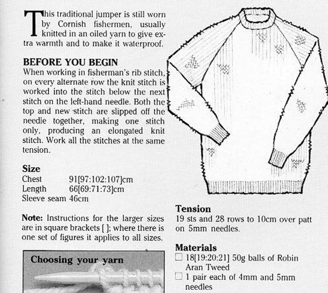 Mens Fishermans Rib Sweater Knitting Pattern Pdf Mens Ribbed Etsy Canada