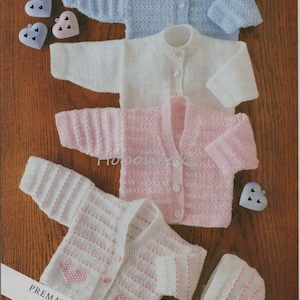 baby cardigans knitting pattern heart motif 14-22 inch premature size 4 ply baby knitting pattern PDF instant download