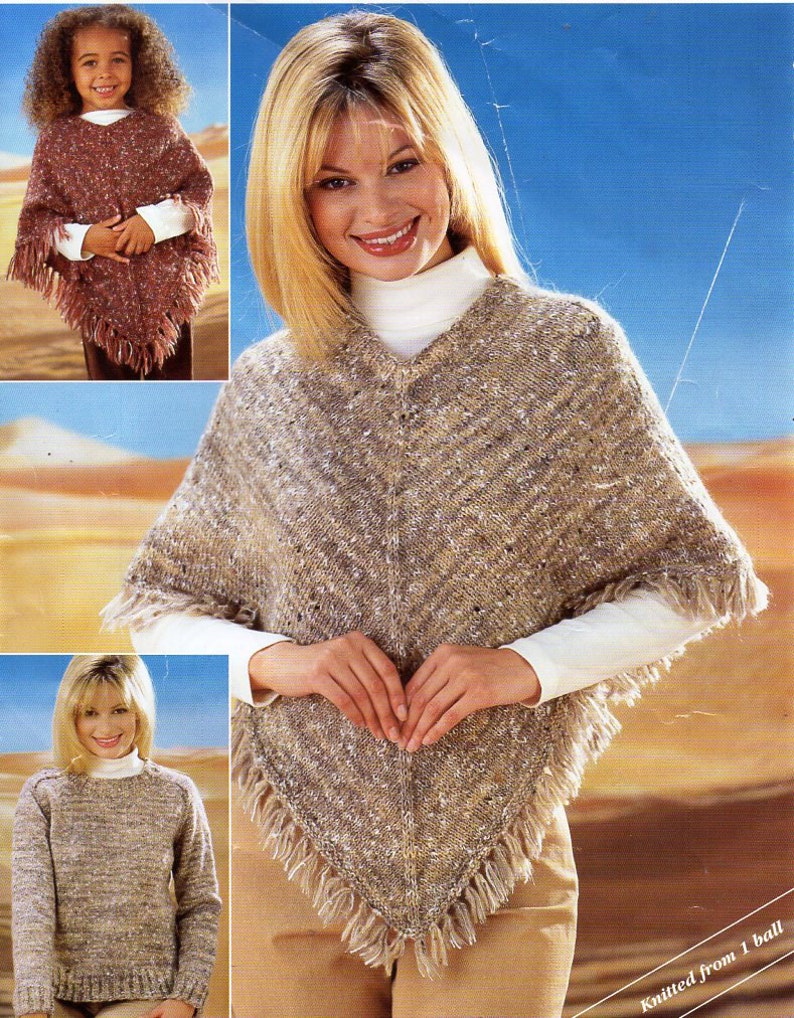 vintage womens poncho knitting pattern pdf ladies poncho girls poncho 24-42 aran worsted 10ply pdf Instant download image 1