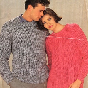 womens mens fishermans rib sweater knitting pattern pdf ladies round neck ribbed jumper 32-42 inch Chunky Bulky 12ply pdf instant download