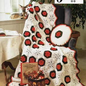 crochet Christmas blanket cushion tree skirt crochet pattern pdf poinsettia crochet flower throw DK light worsted 8ply pdf instant Download