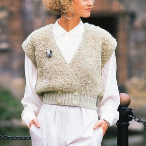 womens waistcoat knitting pattern pdf ladies vest double breasted boucle 28-38&quot; boucle & aran worsted 10ply pdf instant download