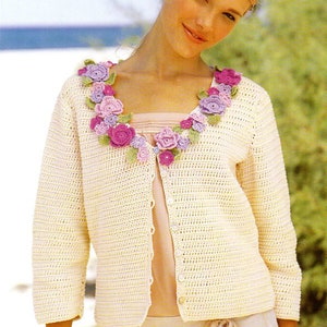 womens crochet cardigan CROCHET PATTERN pdf ladies crochet flower jacket 32-42 inch cotton DK Light Worsted 8ply yarn pdf instant download