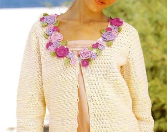 Crochet Flower Jacket Pattern, Womens Cardigan (PDF Download)
