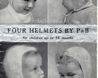 vintage baby hat knitting pattern pdf baby helmet balaclava 0-18mths angora / 3ply 4ply fingering / DK light worsted 8ply instant download