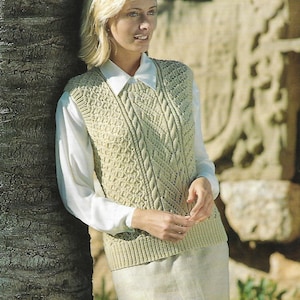 womens cable top knitting pattern pdf ladies round neck slipover sleeveless sweater 30-44" DK light worsted 8ply pdf instant download