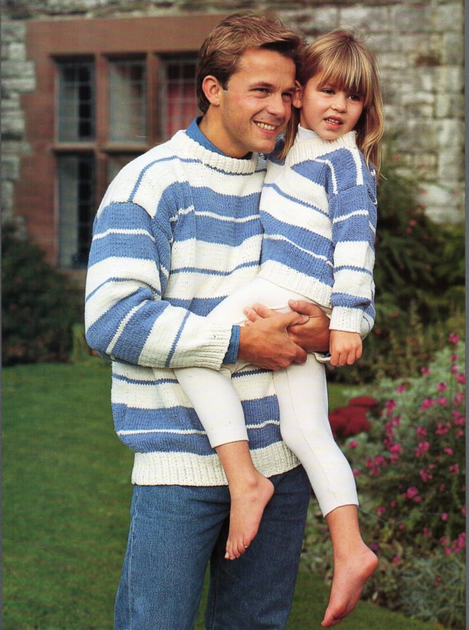Mens Striped Sweater Knitting Pattern Pdf Childrens Crew or V Etsy UK