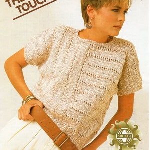 womens cotton top knitting pattern pdf ladies short sleeve sweater 30-40&quot; cotton DK light worsted 8ply pdf instant download