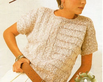 womens cotton top knitting pattern pdf ladies short sleeve sweater 30-40" cotton DK light worsted 8ply pdf instant download