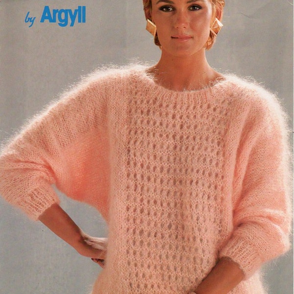 womens mohair sweater knitting pattern pdf ladies dolman sleeve lacy chunky jumper 32-42 inch chest Chunky mohair yarn pdf instant download