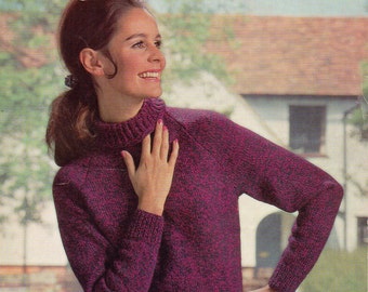vintage womens polo neck sweater knitting pattern PDF DK ladies polo neck jumper 34-40" DK light worsted 8ply pdf instant download