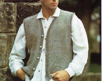 Mens Knitting Pattern mens waistcoat mens sleeveless cardigan 36-46 inches DK Mens Knitting Patterns - PDF instant download