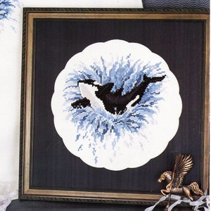 vintage whale CROSS STITCH pattern pdf splashing orca counted cross stitch 11-22 fabric count pdf instant download