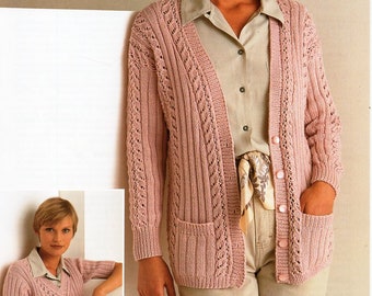 womens cardigan sweater knitting pattern pdf ladies rib lace jacket short sleeve jumper 30-44" DK light worsted 8ply pdf instant download