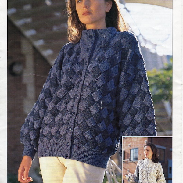 womens entrelacs cardigan KNITTING PATTERN pdf ladies patchwork jacket 32-48 inch DK /  Lt. Worsted  / 8ply yarn pdf instant download