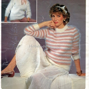 womens mohair sweater knitting pattern pdf ladies striped jumper 32-38&quot; mohair dk light worsted 8ply pdf instant download