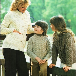 vintage womens aran cardigan knitting pattern pdf ladies girls cable jacket larger sizes 22-46&quot; aran worsted 10ply pdf instant download