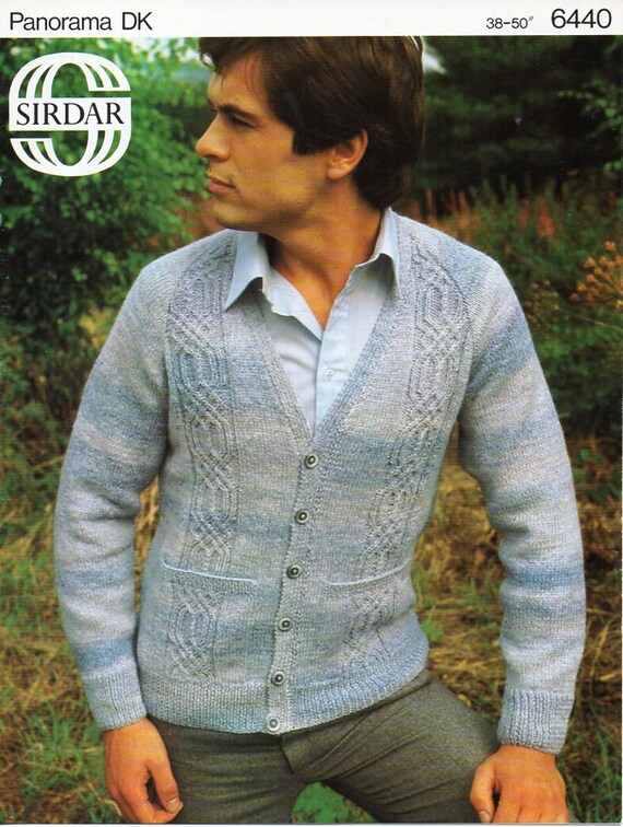 mens cardigan knitting pattern PDF DK mens cable panel v neck Etsy