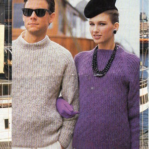 Mans Woman's Round Neck Fishermans Rib Textured Sweater 4