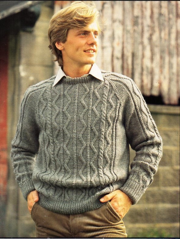 Vintage Mens Cable Sweater Knitting 