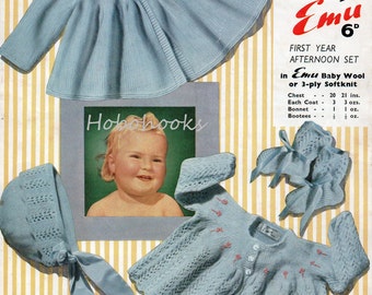 Vintage 1950s Baby Set Knitting Pattern: Matinee Coat, Bonnet, Booties (PDF Download)