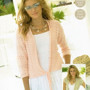 womens knitting pattern pdf womens cardigan ladies jacket tie front short sleeve summer cotton large sizes 32-54&quot; DK pdf instant download