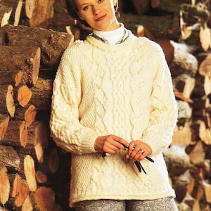 womens aran sweater knitting pattern pdf ladies cable jumper aran tunic 32-42&quot; aran worsted 10ply pdf instant download