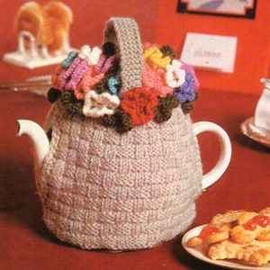 Vintage flower basket tea cosy cozy knitting pattern pdf flowers tea cozy flowery tea cosy novelty tea cosy DK light worsted 8ply Download