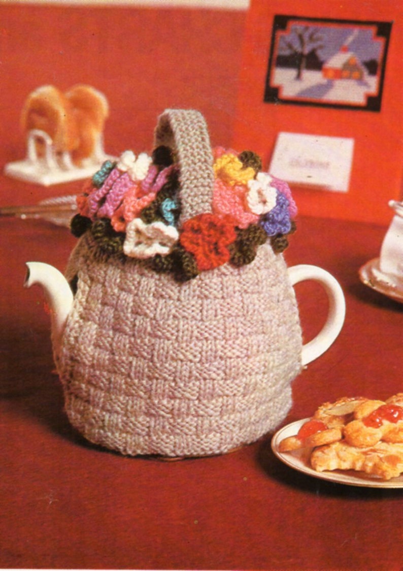 Vintage flower basket tea cosy cozy knitting pattern pdf Etsy