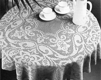 Crochet Tablecloth Pattern PDF, Round Filet Design (112.5cm Diameter)