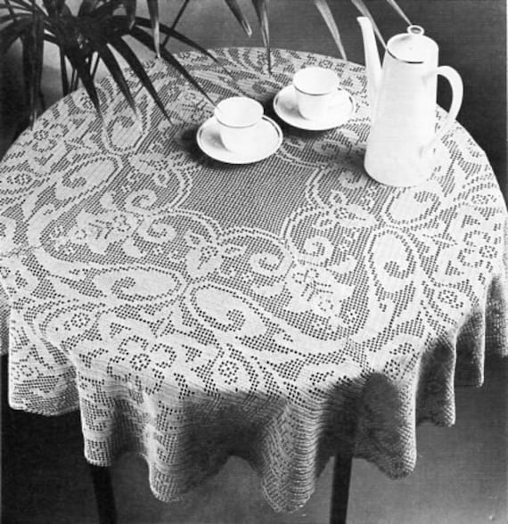 Crochet Tablecloth Pattern PDF, Round Filet Design (112.5cm Diameter)